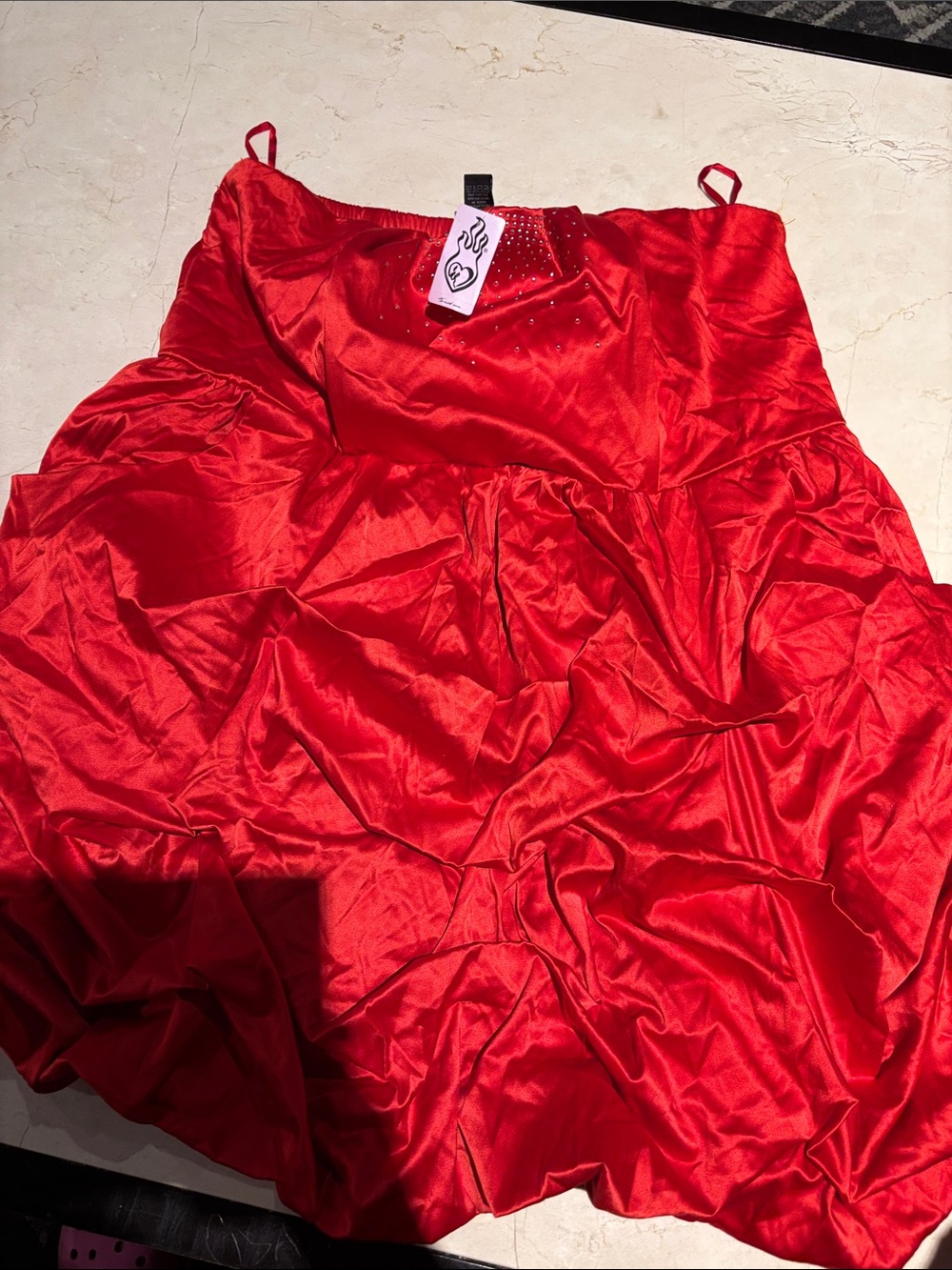 Torrid 26 Satin Red Slip Dress with Rhinestone Detail